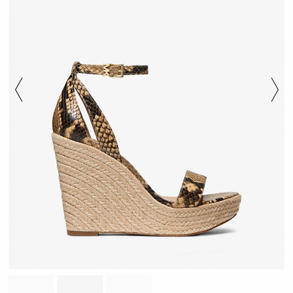 MICHAEL KORS Kimberly Wedge 8.5 Snake Print Platform Ankle Strap NEWinBOX $130 - Picture 2 of 9